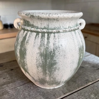 Flowerpot กระถางดินเผาทรงโอ่งอ้วนปากบาน มีหู 2 หู สีวินเทจสไตล์ ขนาด 33 X 31 cm.