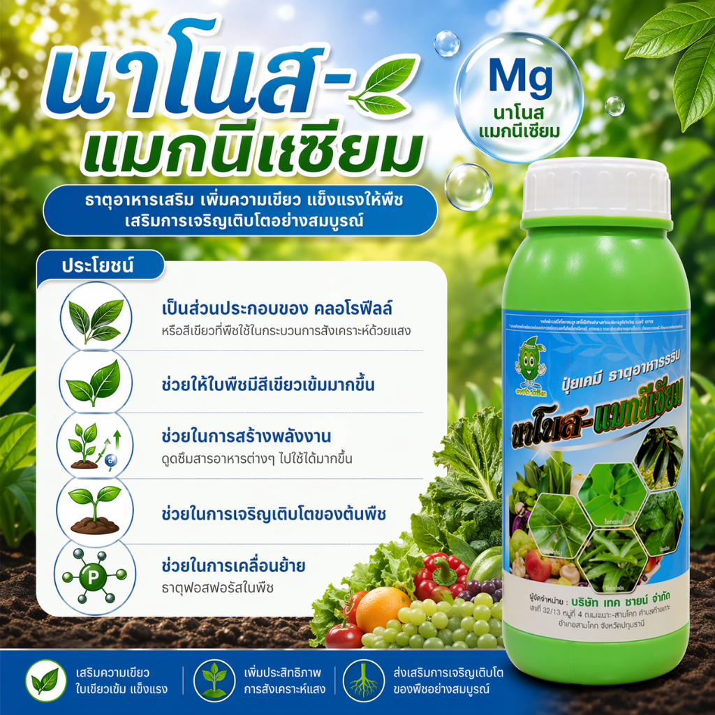นาโนส แม็กนีเซียม Nanose Mg อาหารเสริมสำหรับพืช ช่วยให้ใบพืชมีสีเขียวเข้มมากขึ้น