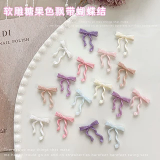 อะไหล่โบว์หางยาว ตกแต่งหน้าเล็บ สีพาสเทลคละ 30ชิ้น/ห่อ สินค้าพร้อมส่ง
