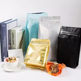 (50ใบ)Cube Coffee Bag ถุงเปล่า บรรจุ เมล็ดกาแฟ มีวาว์ล มี ขยายด้านข้าง แบบซีล ชุดละ 50 ซอง