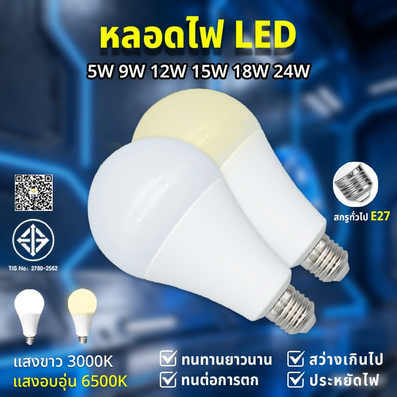 หลอดไฟ LED SlimBulb light 5W 9W 12W 15W 18W 24W ใช้ไฟฟ้า220V หลอดไฟขั้วเกลียว ขั้ว E27