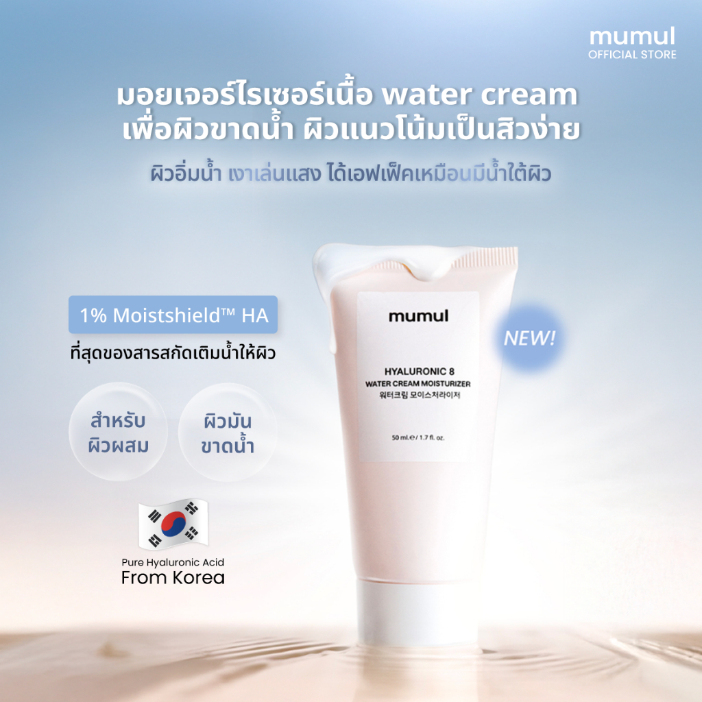 Mumul HYA Water Cream มอยเจอร์ไรเซอร์เติมน้ำ ปรับผิวฉ่ำโกลว์ เงาเล่นแสง