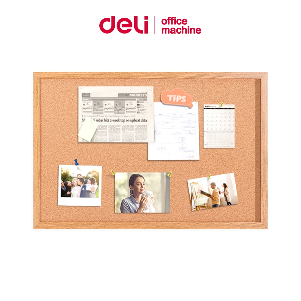 Deli กระดานไม้ก๊อก กระดานติดประกาศ แปะรูปโน๊ต 3ขนาด ติดกำแพง วางบนโต๊ะ แข็งแรง ทนทาน Cork Board