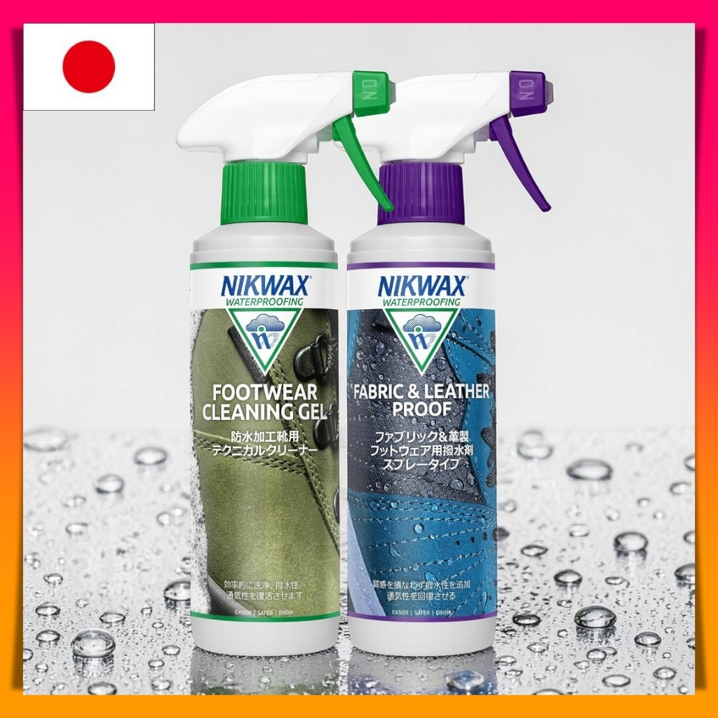 NIKWAX Footwear Cleaning Gel + Fabric & Leather Waterproof Spray, 300ml x 2 - Cleaning and Water Rep