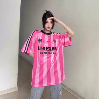 สไตล์อเมริกันวินเทจผู้หญิงลายแขนสั้นพอดีหลวมเสื้อยืด ความเก๋ของเสื้อบอล เสื้อกีฬาลำลอง เสื้อบอลตาข่าย