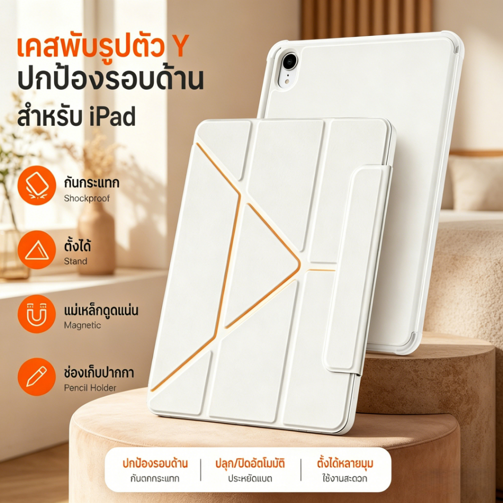 2025 Gen11 A16 Y-รูปพับฝาครอบ  เคสไอแพดแม่เหล็ก for Pro11 2018-2024Mini6/7/8 ipad caseAir8/7/6/5/4เคสipad gen10/11