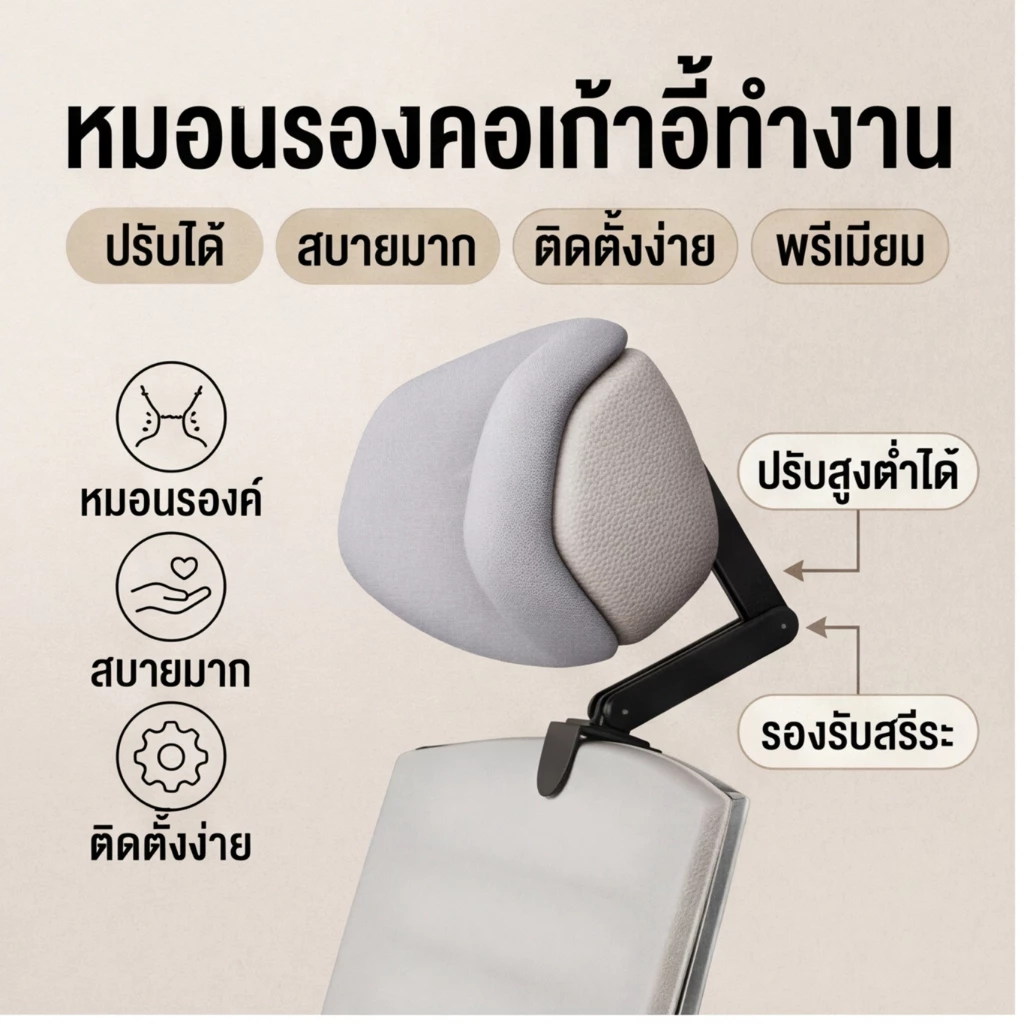พนักพิงศีรษะเก้าอี้สำนักงาน ปรับระดับได้ ตามหลักสรีรศาสตร์ รองหัว ติดตั้งง่าย ไม่ต้องเจาะ