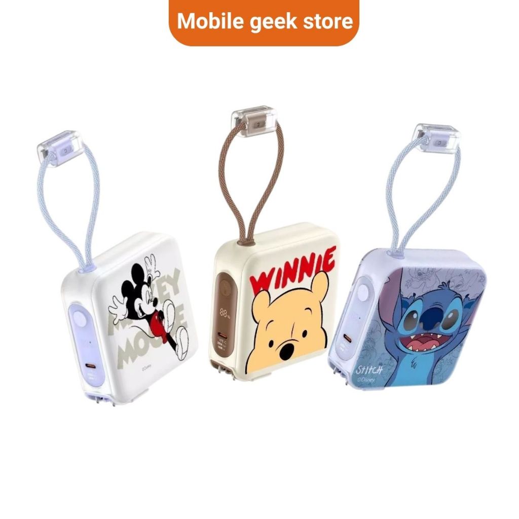 [ประกัน 2 ปี] Powerbank Disney 15000mAh มีสายในตัว ชาร์จเร็ว PD20W ลายลิขสิทธิ์แท้ มอก.(Mickey/Pooh/Stitch)