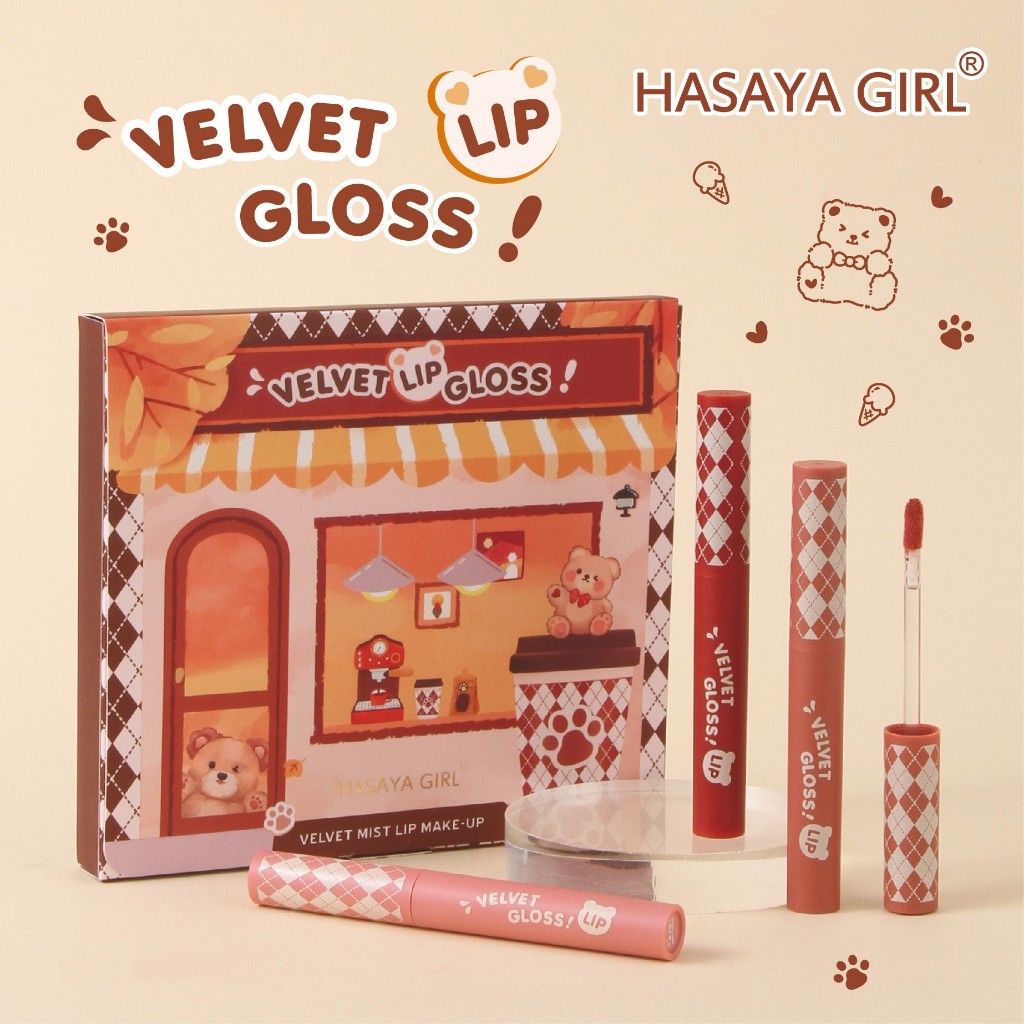 {เซต} HASAYA GIRL Velvet LipGloss Set ลิปกลอสหมี เนื้อเวลเวท มอบสีสันสดใส no.HH1096