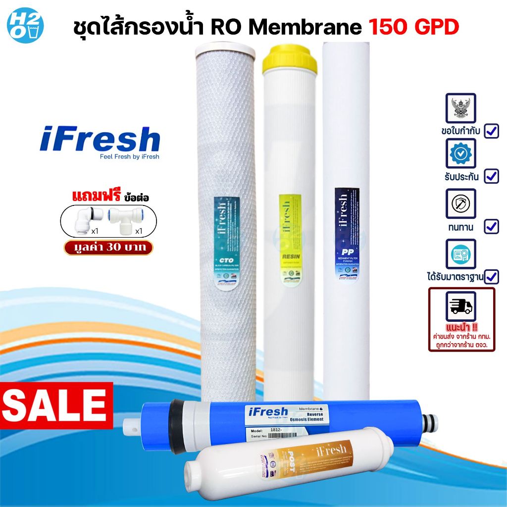 iFresh ชุดไส้กรอง 20 นิ้ว ไส้กรองตู้น้ำหยอดเหรียญ  PP Resin Carbon Block Gac ไส้กรอง RO 150G ระบบRO