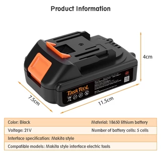 TASKTOOL แบตเตอรี่ลิเธียม 21V 6000 mAh ของ 5 Cells 10 Cells 15 Cells Lithium-ion battery แบตสว่านไร้สาย