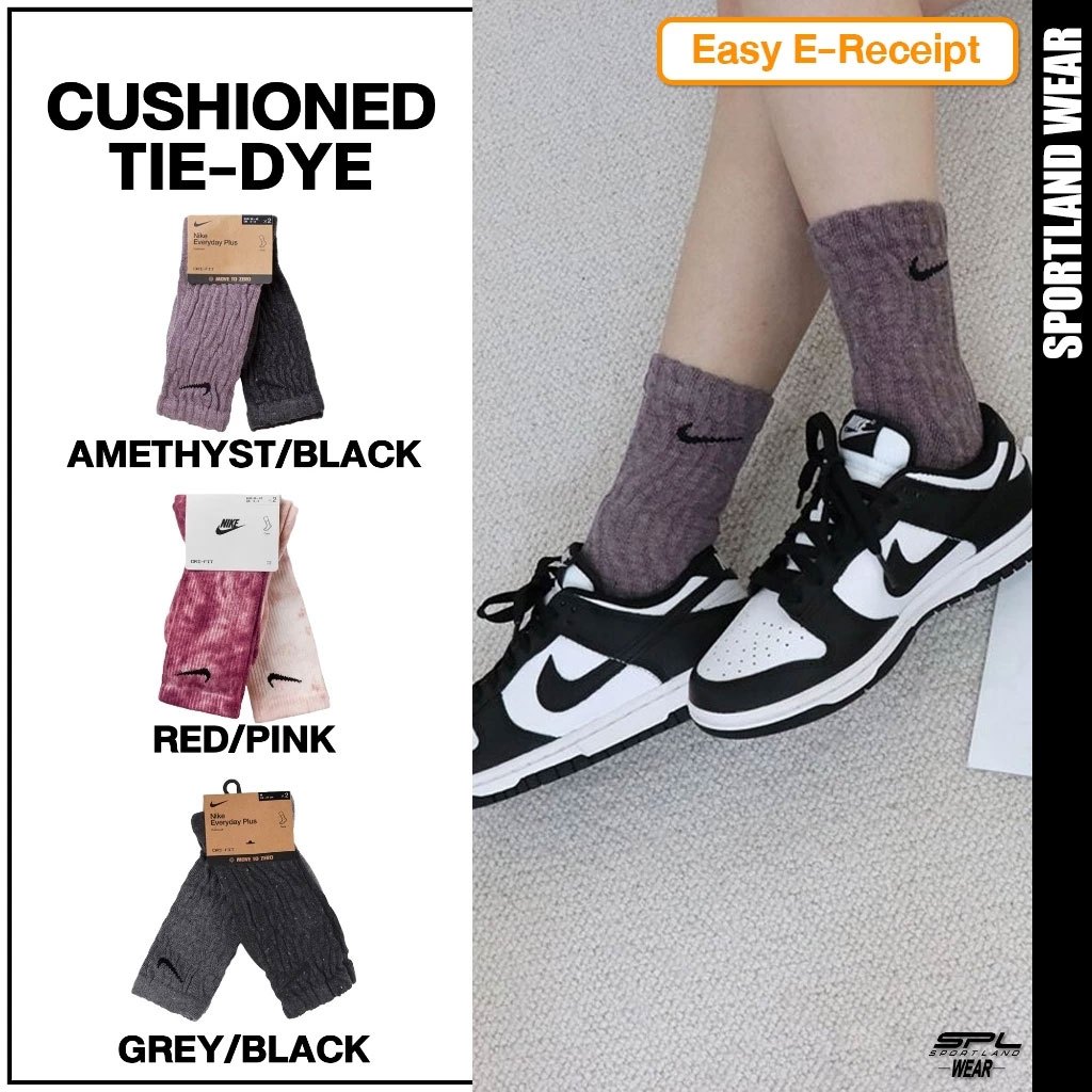 Nike Collection ถุงเท้า ข้อยาว (2 คู่) Everyday Plus Cushioned Tie-Dye Crew Socks DM3407-909 / DQ644