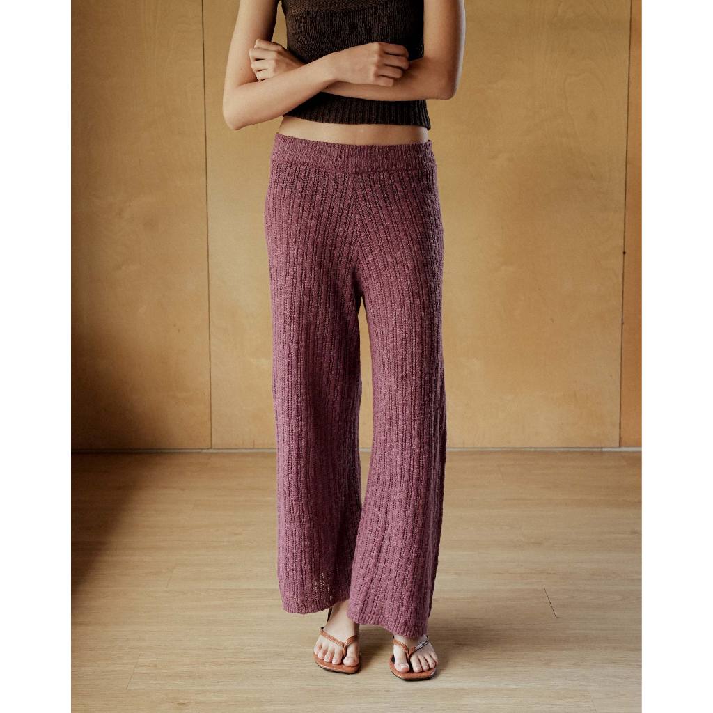 knitCircle - OCEAN LACE knit Trousers(2สี) กางเกงขายาวไหมพรม ผ้าถักลายริบแนวตั้งเท็กซ์เจอร์ชัด ทรงขากว้างปล่อยตรง