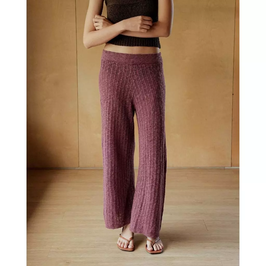 knitCircle - OCEAN LACE knit Trousers(2สี) กางเกงขายาวไหมพรม ผ้าถักลายริบแนวตั้งเท็กซ์เจอร์ชัด ทรงขากว้างปล่อยตรง