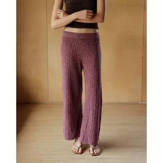 knitCircle - OCEAN LACE knit Trousers(2สี) กางเกงขายาวไหมพรม ผ้าถักลายริบแนวตั้งเท็กซ์เจอร์ชัด ทรงขากว้างปล่อยตรง