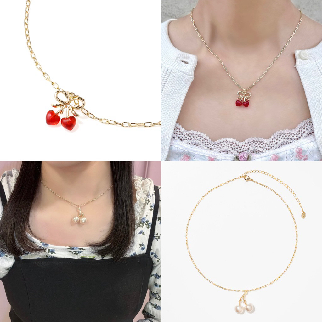 พร้อมส่งด่วน ของแท้ สร้อย liquem pearl cherry necklace สร้อยคอเชอร์รี่ liquem heart cherry necklace สร้อยคอcherry liquem