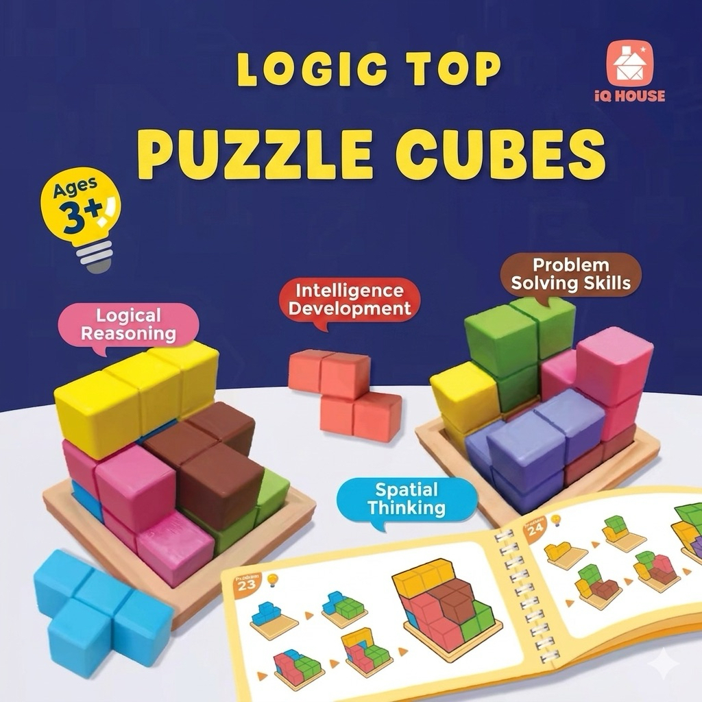 [IQ House] Logic Top Puzzle Cubes ของเล่นไม้เสริมพัฒนาการ ฝึกทักษะการแก้ปัญหา และมิติสัมพันธ์ เด็ก 3 ปีขึ้นไป