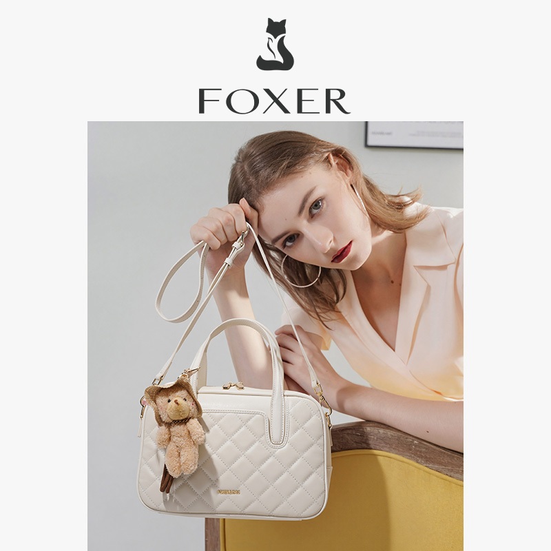 FOXER حقيبة كروس دائرية جلد كاروهات 27×18 سم — صورة 4