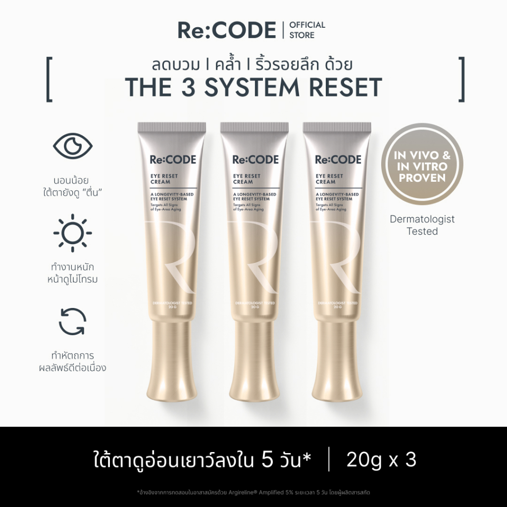 Best Seller Pack Re:CODE EYE RESET CREAM 20g อายครีม สูตรที่บำรุงผิวรอบดวงตา ตามหลัก Skin Longevity