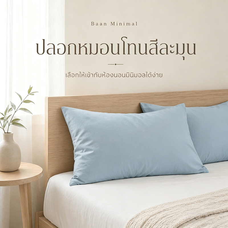 Baan Minimal ปลอกหมอน 48x74 ซม. ผ้าฝ้าย 100% โทนสีละมุน มีหลายสี สไตล์นอร์ดิกมินิมอล