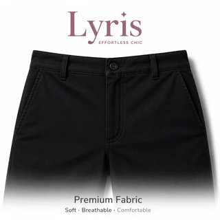 Lyris กางเกงขาสั้นผู้ชาย Classic Fit สีดำ Midnight Black (14 นิ้ว) ทรงสวย ใส่สบาย ไม่รัดเป้า ใส่ได้ทุกวัน