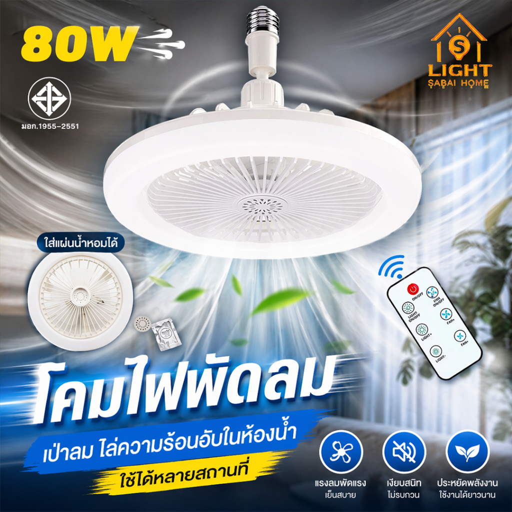 พัดลมเพดานไฟ LED 80W แสงขาว ปรับลม+แสงได้ พัดลม หลอดไฟติดเพดาน ประหยัดพลังงาน หลอดไฟ รุ่น TSM-F80C