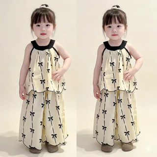 Hania kids พร้อมส่ง เซ็ตคุณหนูลายโบว์ สวยหวานแบบมินิมอล ใส่สบาย ได้ลุคแฟชั่นนิสต้าตัวน้อย K4125537