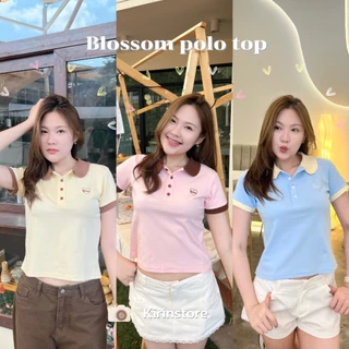 Blossom Polo Top เสื้อโปโลทูโทน คอบัว แขนสั้น ปักหัวใจ ผ้าคอตตอนยูนิ