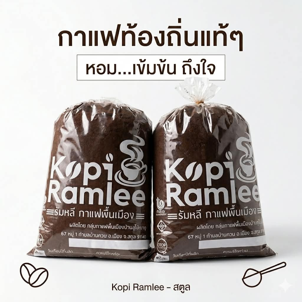 Kopi Ramlee รัมหลี กาแฟโบราณ กาแฟพื้นเมือง ถุง 500 กรัม