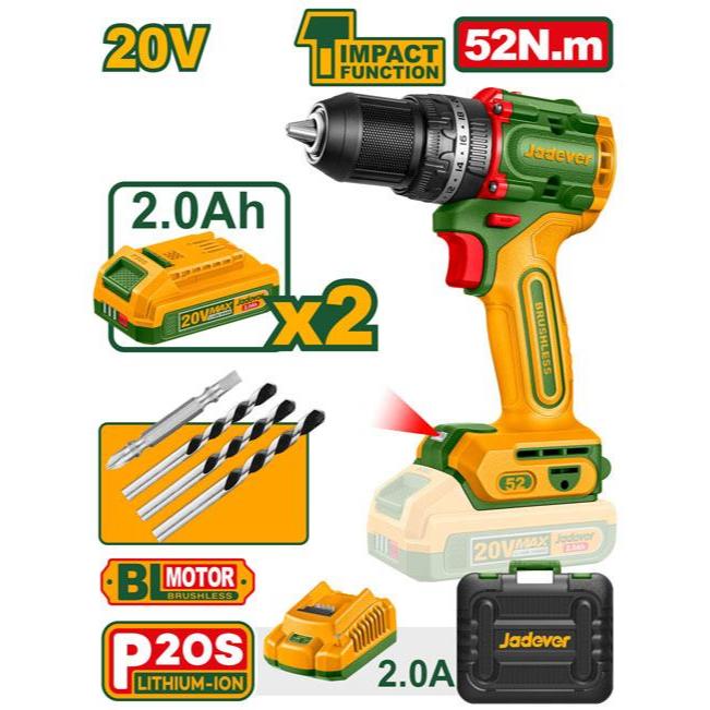 JADEVER สว่านแบตเตอรี่ไร้สาย 20V.(แบตเตอรี่+ที่ชาร์จ) รุ่น JDCDP5281