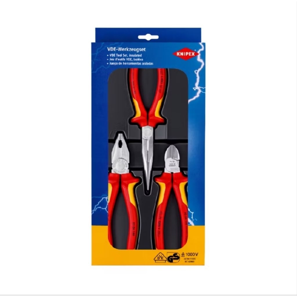 KNIPEXชุดคีม (ด้ามหุ้มฉนวน) KNIPEX 00 20 12 (1 ชุด/ 3 อัน) Electro Set ด้าม VDE
