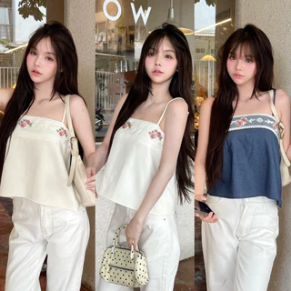 🌟Mamildya.shop🌟 เสื้อสายเดี่ยว แต่งลูกไม้ / M2-4/NUSA-ปักโรส⚫