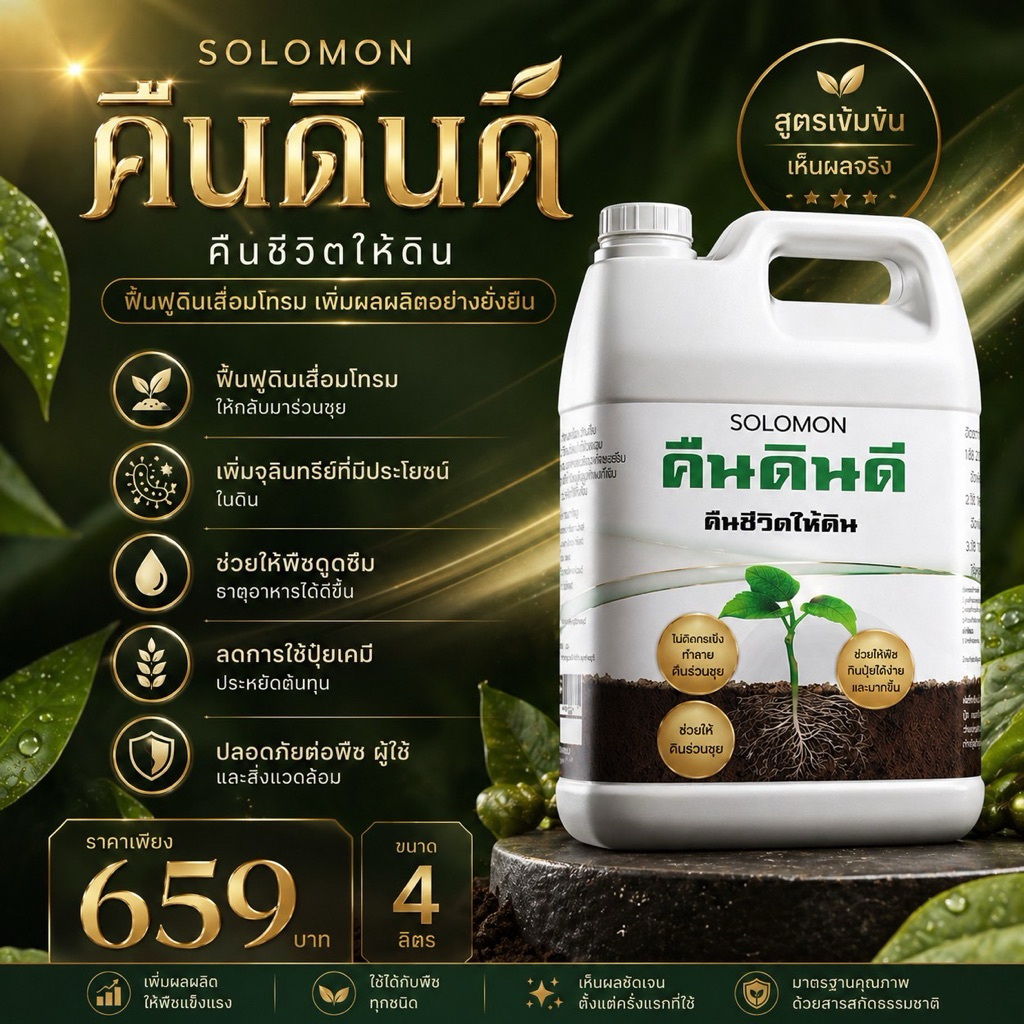 สารปรับสภาพดิน คืนดินดี แกลอน4ลิตร ลดปัญหาดินเปรี้ยว ดินเค็ม ทำให้ร่วนซุย ช่วยดึงธาตุอาหารในดิน