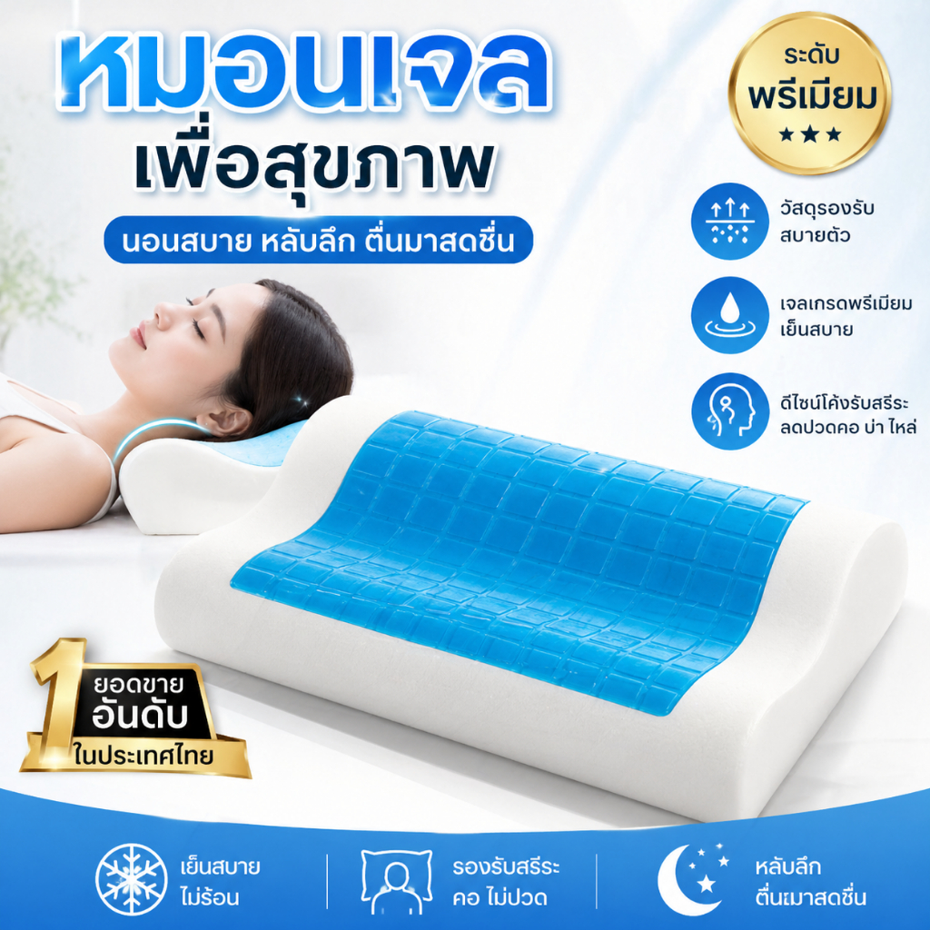 หมอนเจล เมมโมรี่โฟม หมอน  ลดกรน หมอนผ้าฝ้าย นอนไม่หลับ หมอน Gel Extracool หมอนเพื่อสุขภาพ หมอนErgonomic หมอนระบายอากาศ