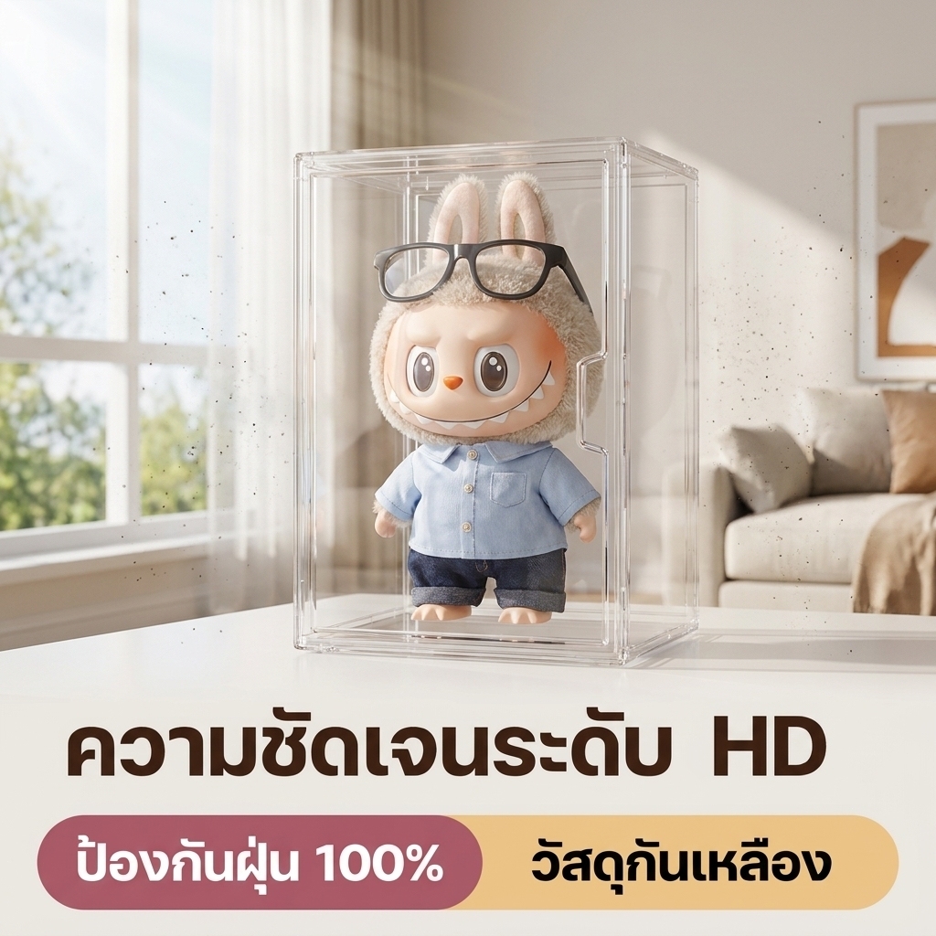 ชั้นวางโชว์แยกช่อง อะคริลิคโปร่งใส ความจุมาก จัดเก็บตุ๊กตาไวนิลLABUBU ได้หลายตัว กันฝุ่นรักษาความสะอาดของสะสม