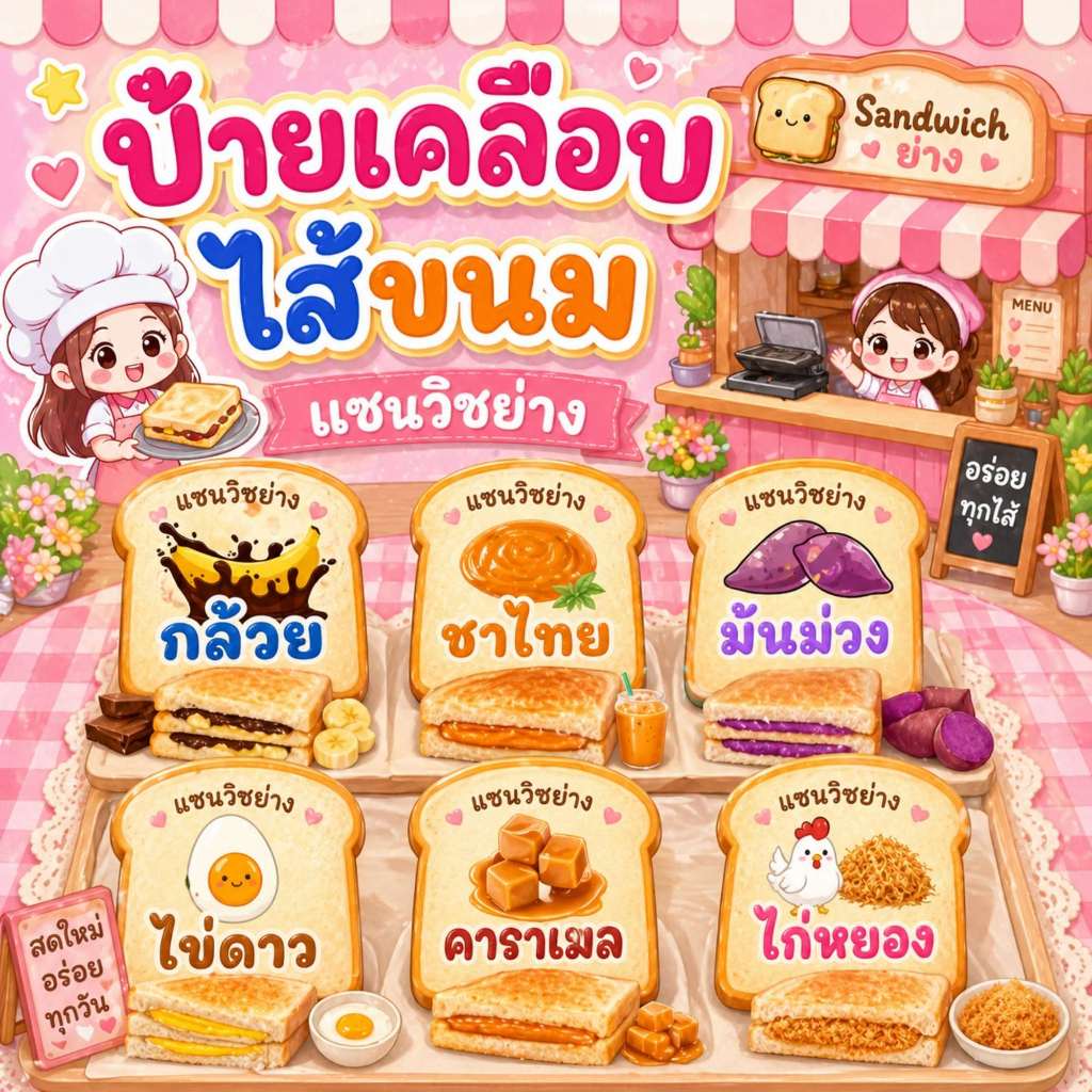 ป้ายเคลือบพลาสติก กันน้ำ ป้ายไส้แซนวิชย่าง ขนาด 7x7.5 cm.