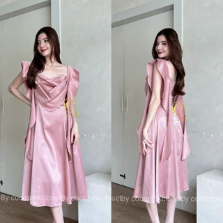 ✨️C:5060;เดรสออกงานรุ่นเจ้าหญิงตัดต่อระบายผ้าเงาเนื้อดีสีพื้นงานผ้าใส่สบายผ้าไม่บางซิปด้านหลังเรียบหรูใส่ออกงาน