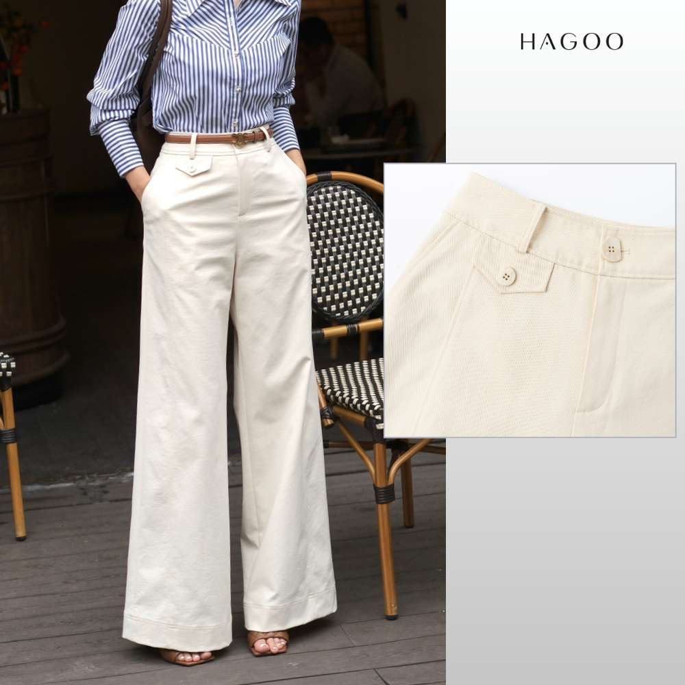 HAGOO กางเกงทรงตรง ดีไซน์กระเป๋าพับ ลุคสุภาพทำงาน [Q725]