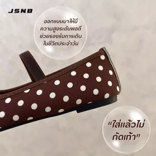 JSNB รองเท้าแมรี่เจนผู้หญิง ลายจุด สไตล์วินเทจน่ารัก รองเท้าบัลเล่ต์พื้นนุ่ม - LN898