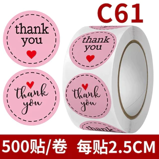 สติกเกอร์ thank you 1ม้วน ( 500ดวง ) ขนาด2.5cm