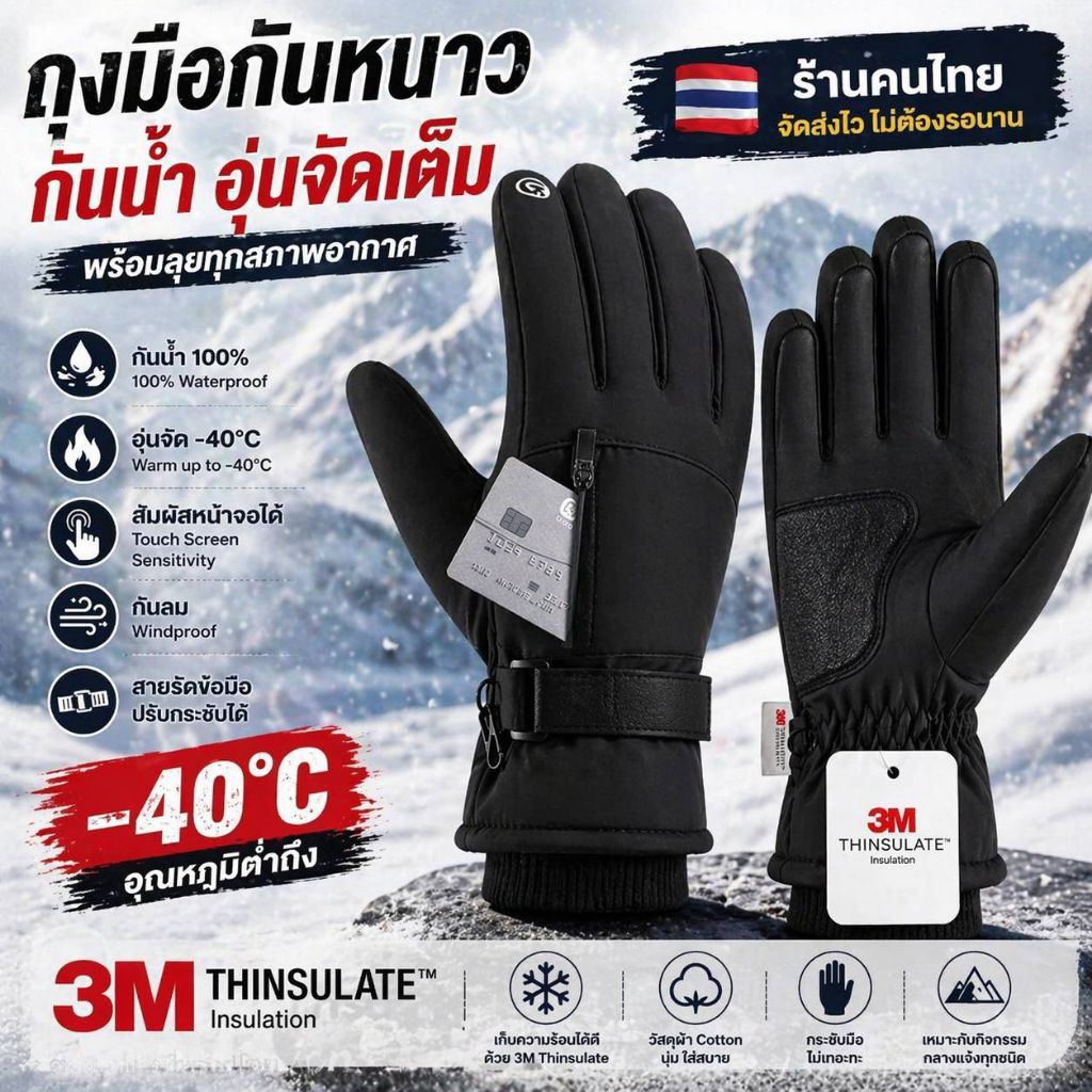 ส่งจาก 🇹🇭 ถุงมือกันหนาว 3M ถุงมือสกี กันน้ำ กันลม ทัชสกรีน10นิ้วเริ่ดๆ หนาวแค่ไหนก็เอาอยู่ ไปฮาร์บิน ต้องมี
