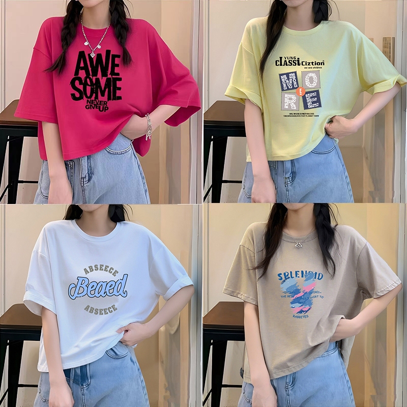 เสื้อครอปสาวอวบไซส์ใหญ่ oversize เสื้อผ้าวัยรุ่นน่ารักๆ เสื้อยืดลายการ์ตูนผู้หญิงกําลังฮิตใหม่ล่าสุด วินเทจ แฟชั่นเกาหลี