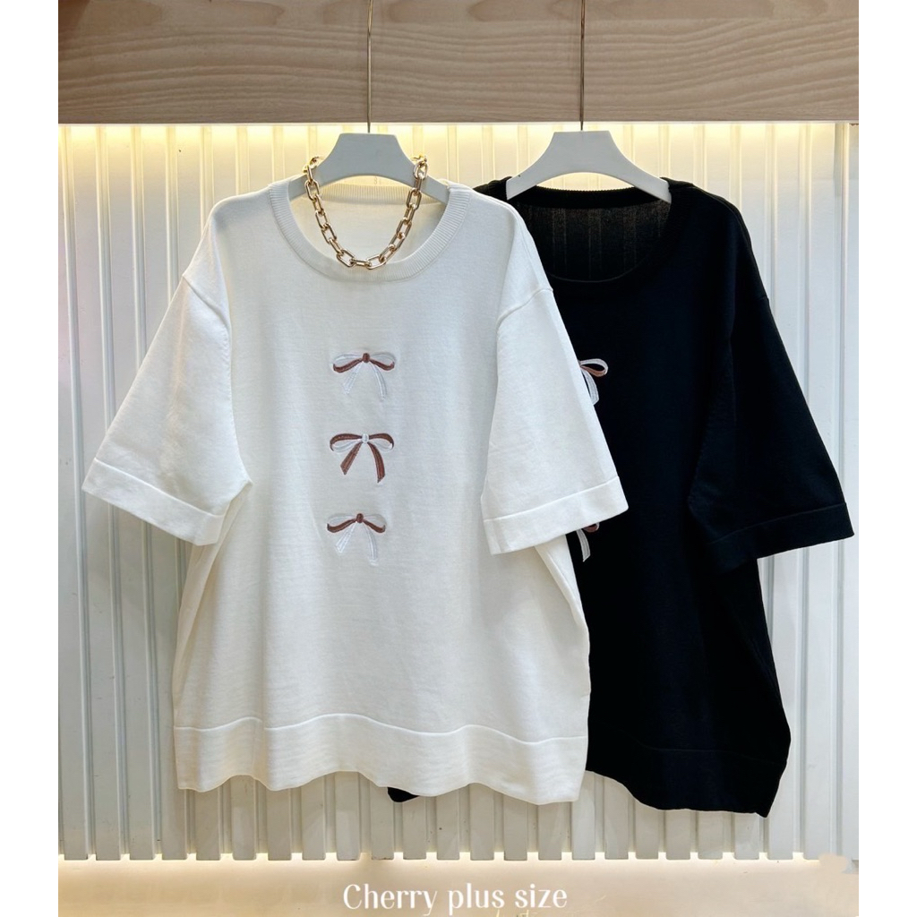 |ส่งด่วน/พร้อมส่ง| เสื้อไหมพรมคอกลมแขนสั้น ทอผ้าเรียบBigsize อก 40-52+ (CR)