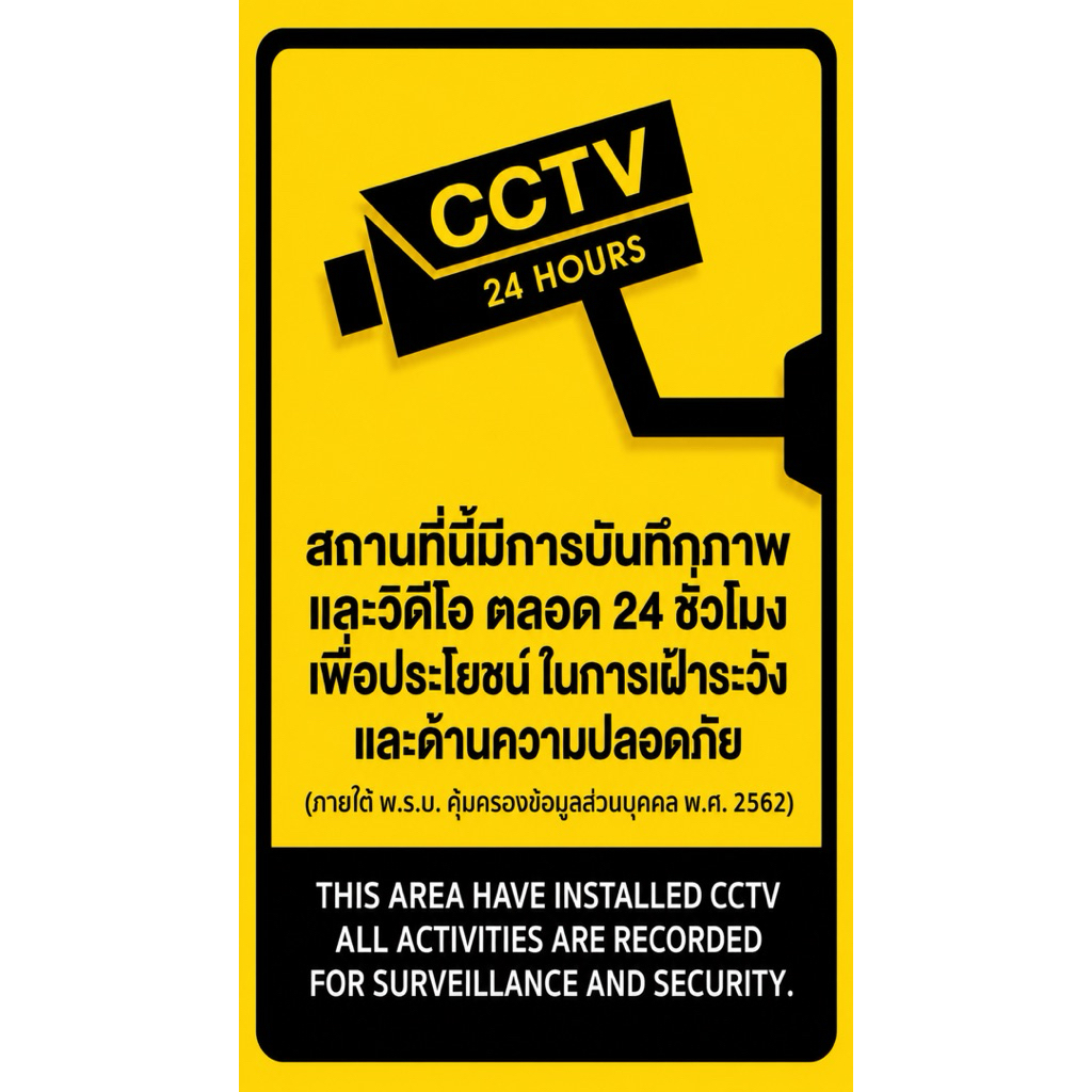 ราคาถูกจากโรงงาน สติกเกอร์กล้องวงจรปิด 24ชม. ป้ายเตือนมีกล้องวงจรปิด พิมพ์ด้วยหมึกกันน้ำ หมึกพิมพ์เกรดA