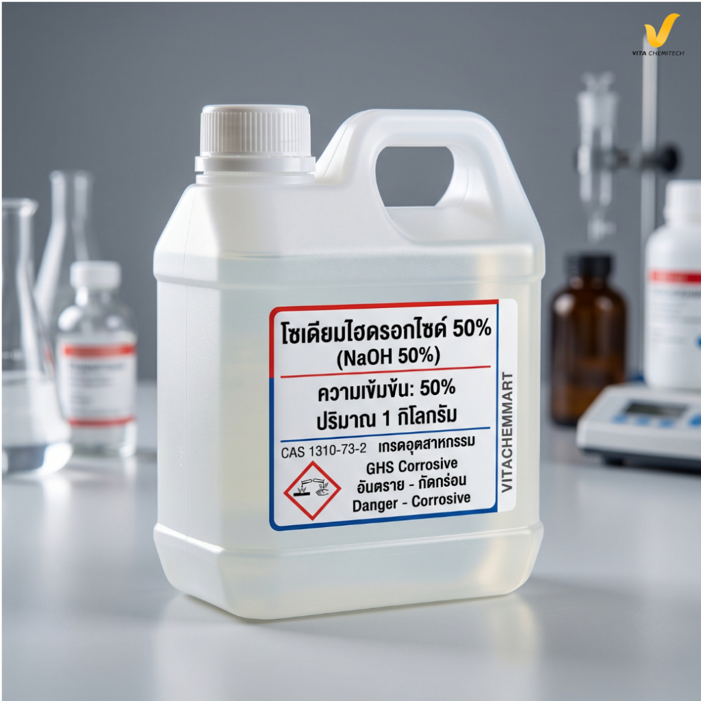 ขนาดบรรจุ 1.5 Kg.โซดาไฟน้ำ 50% (Sodium Hydroxide 50% / Solution )
