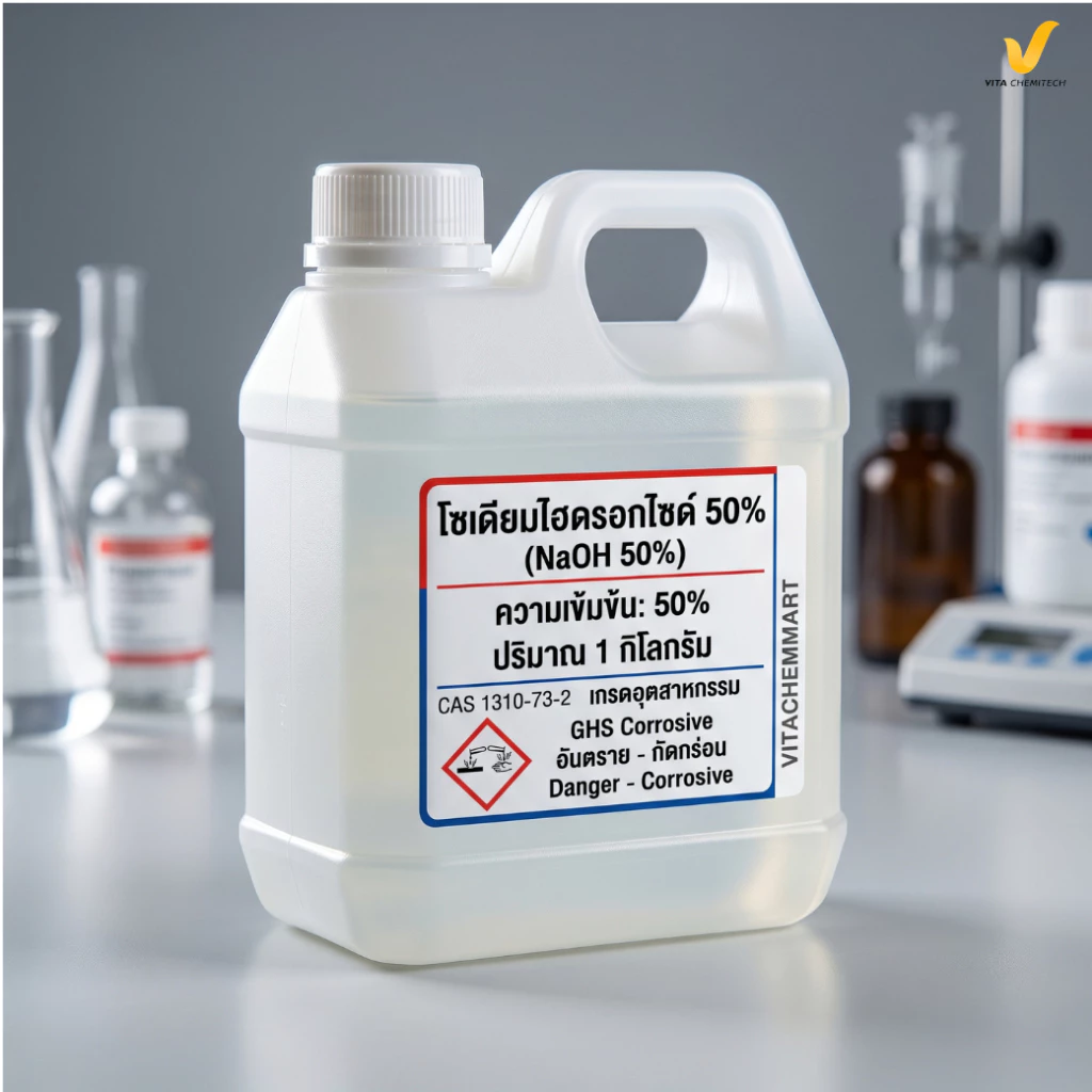 โซดาไฟน้ำ 50% (Sodium Hydroxide 50%) ล้างท่อ สลายไขมัน แก้ท่อตัน สูตรเข้มข้น ขนาดบรรจุ 1 Kg.