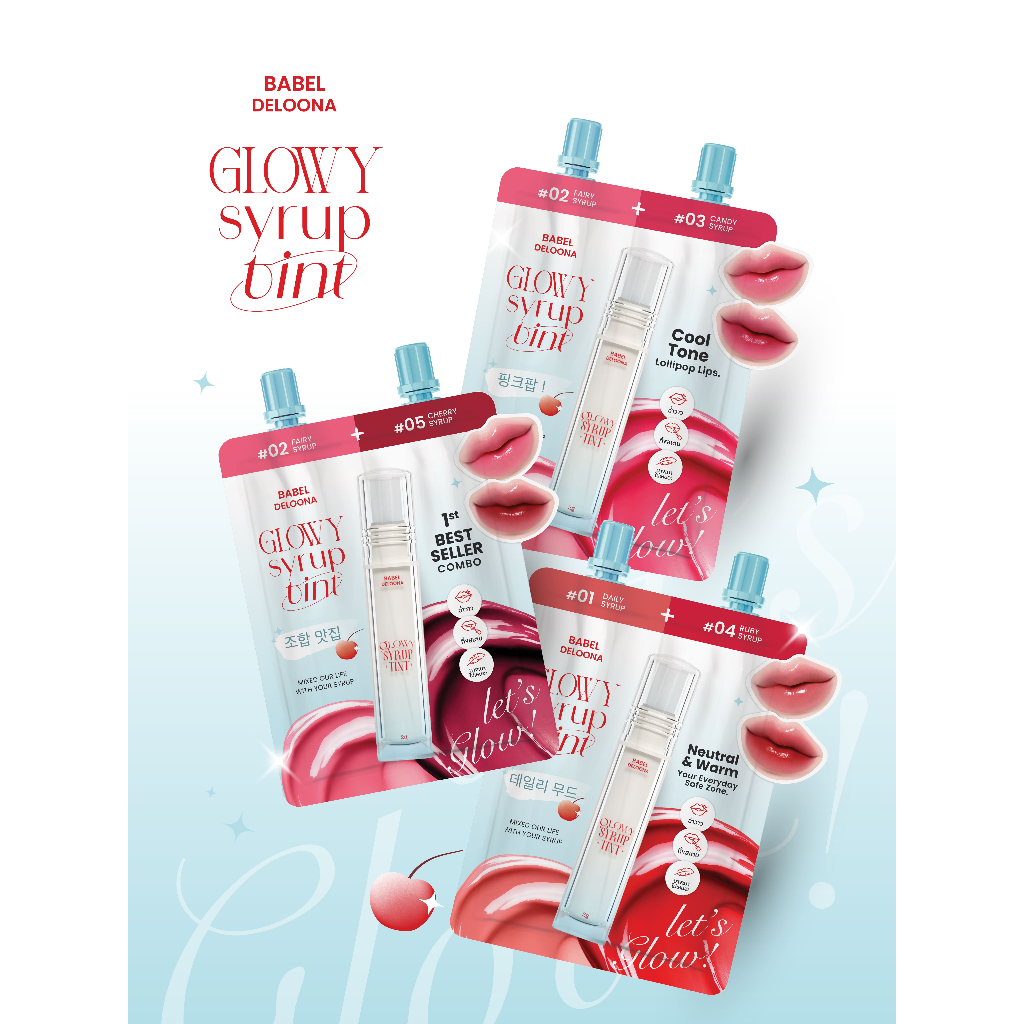 ( ลิปซองครบ 3 ซอง ) BABEL DELOONA - GLOWY SYRUP TINT (บรรจุสีละ 1.5 กรัม รวม 3 กรัม) ลิป เครื่องสำอาง ผู้หญิง Cosmetic