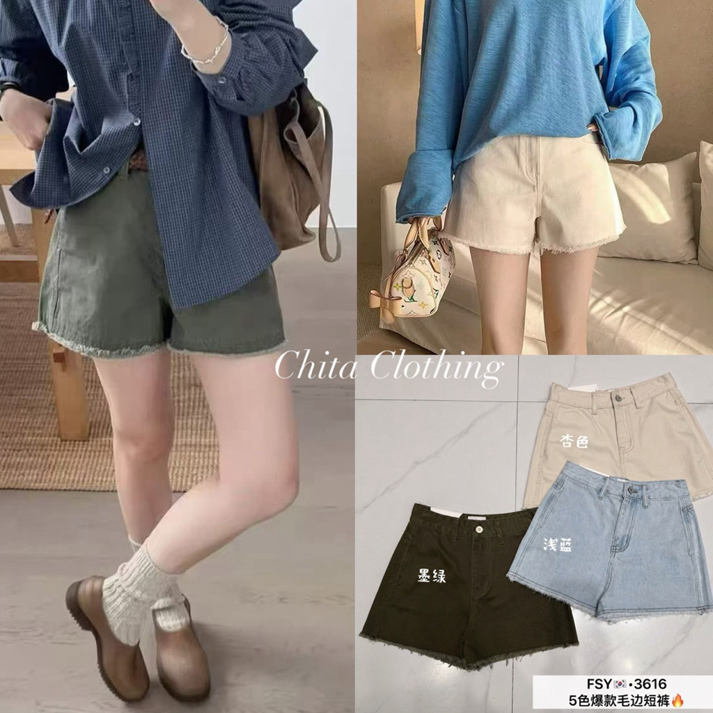📍พร้อมส่ง📍FSY🇰🇷3616 กางเกงยีนส์ขาสั้น ทรงคลาสสิค ปลายขารุ่ย สวยรับซัมเมอร์