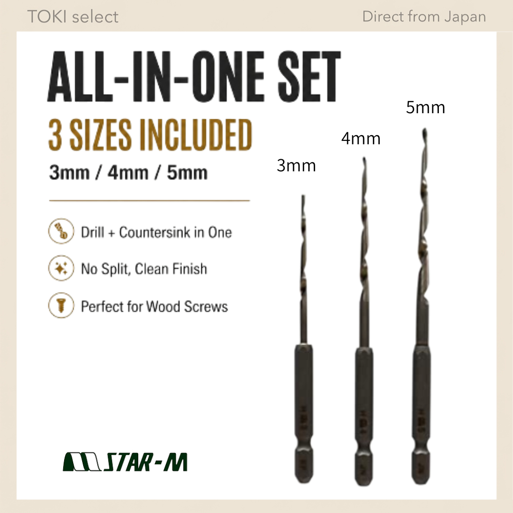 STAR-M Countersink Drill Bit Set 3mm 4mm 5mm Wood Pre Drill Bit HSS Hex Shank 3pcs