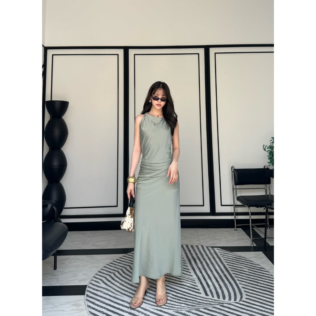 colourblockmatter - Starfall Dress สี Sage / Brown / Gold / Magenta / Lavender เดรสซาติน เดรสออกงาน เดรสงานแต่ง